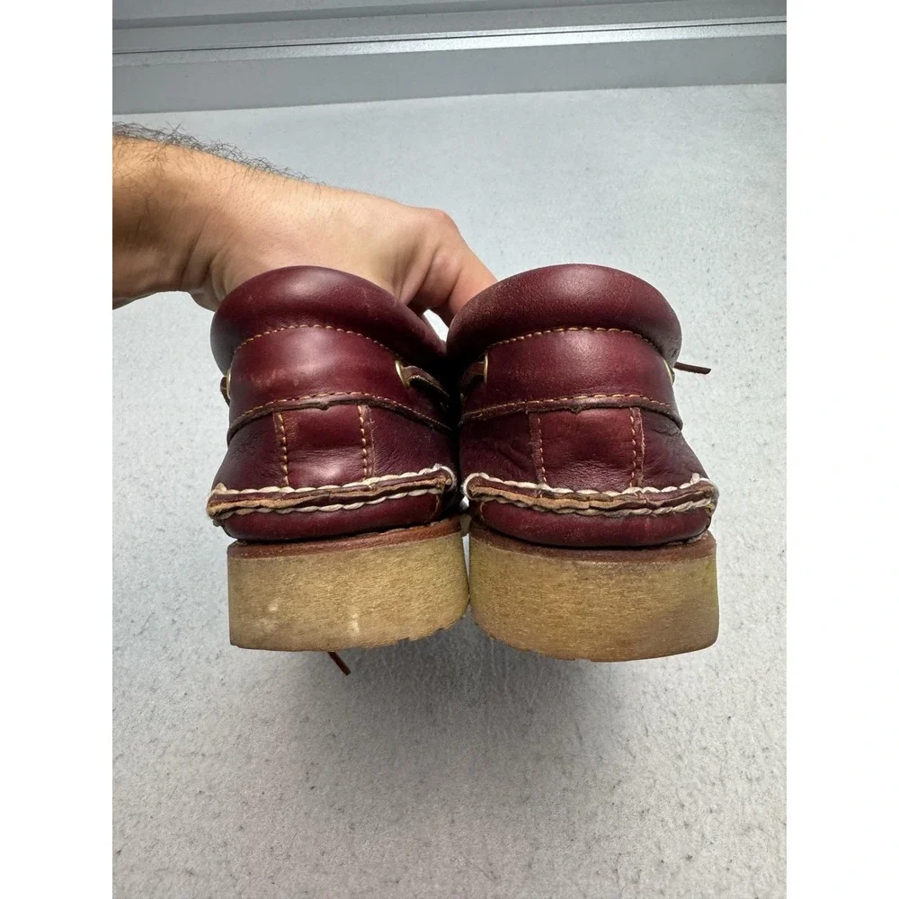 Timberland 3 Eye Burgundy Shoes Mens 11.5 Leather Lug Sole Boat Loafers 50009
